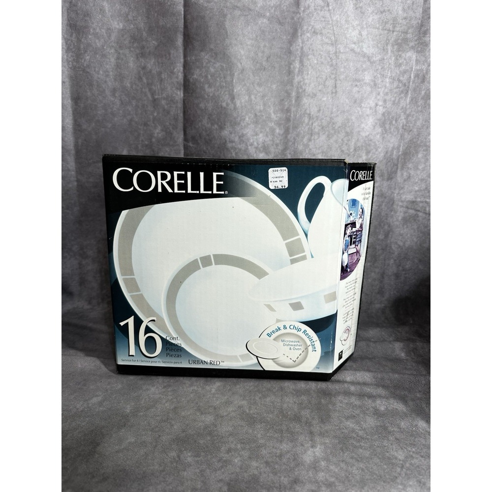 VTG CORELLE Corning URBAN RED 16 Piece Dish Set Serv for 4 Dinner Plate Bowl Mug